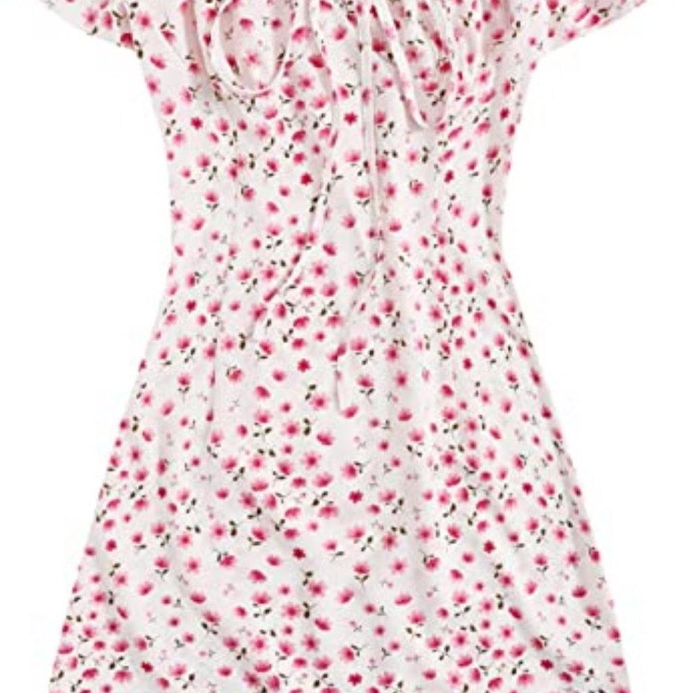 Frill Tie Front Ditsy Floral Short Sleeve Dress